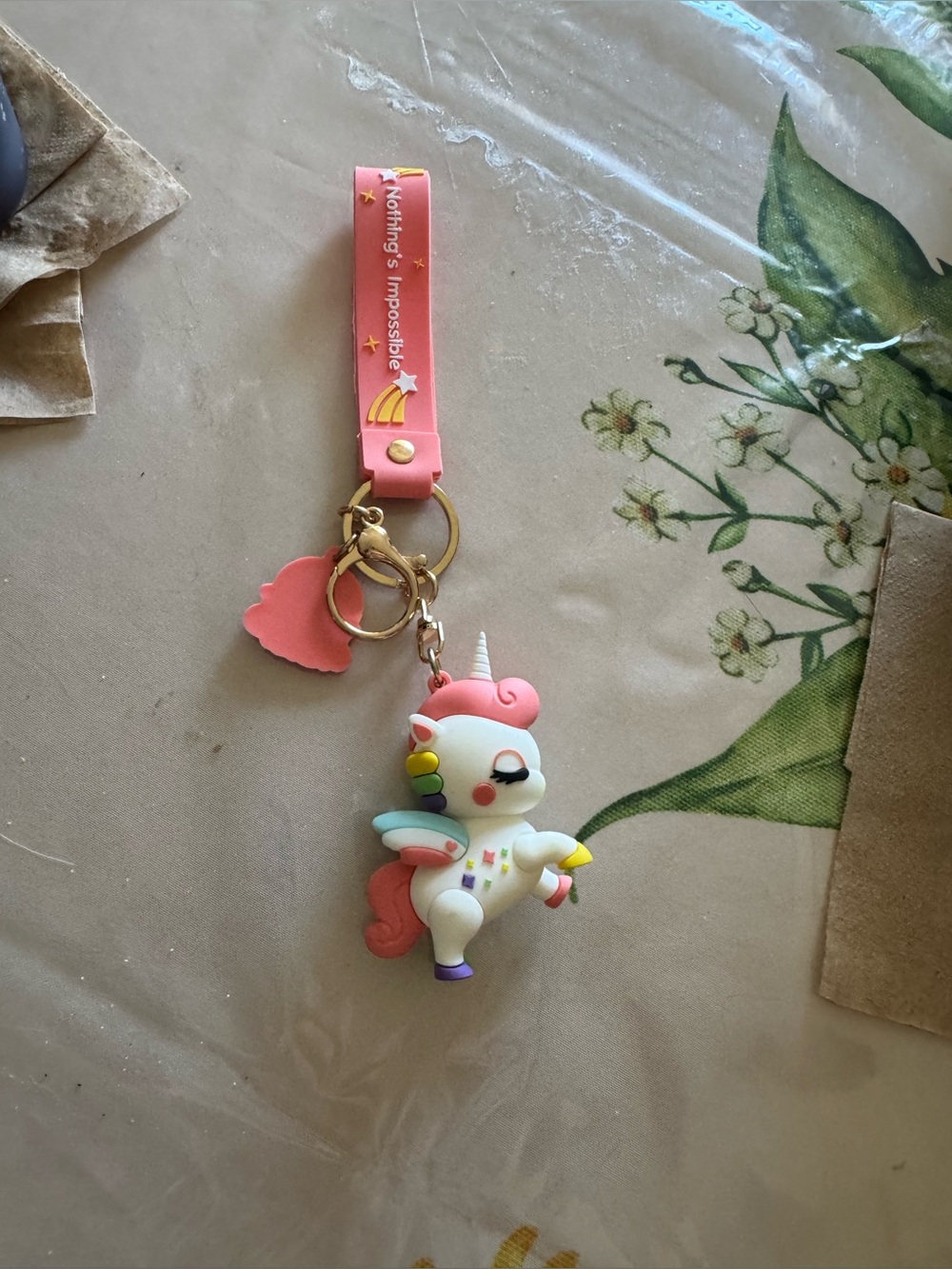 Unicorn Keychain Charm - Pink Strap, nothings impossible!! Cute!